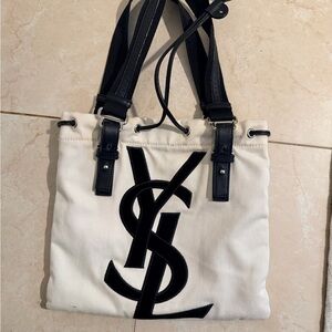 Yves Saint Laurent Kahala Canvas Small Tote Ivory